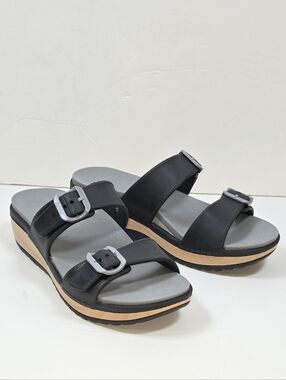 Dansko Kandi Molded Double Buckle Slide Platform Sandals Wood Grain Sz.42